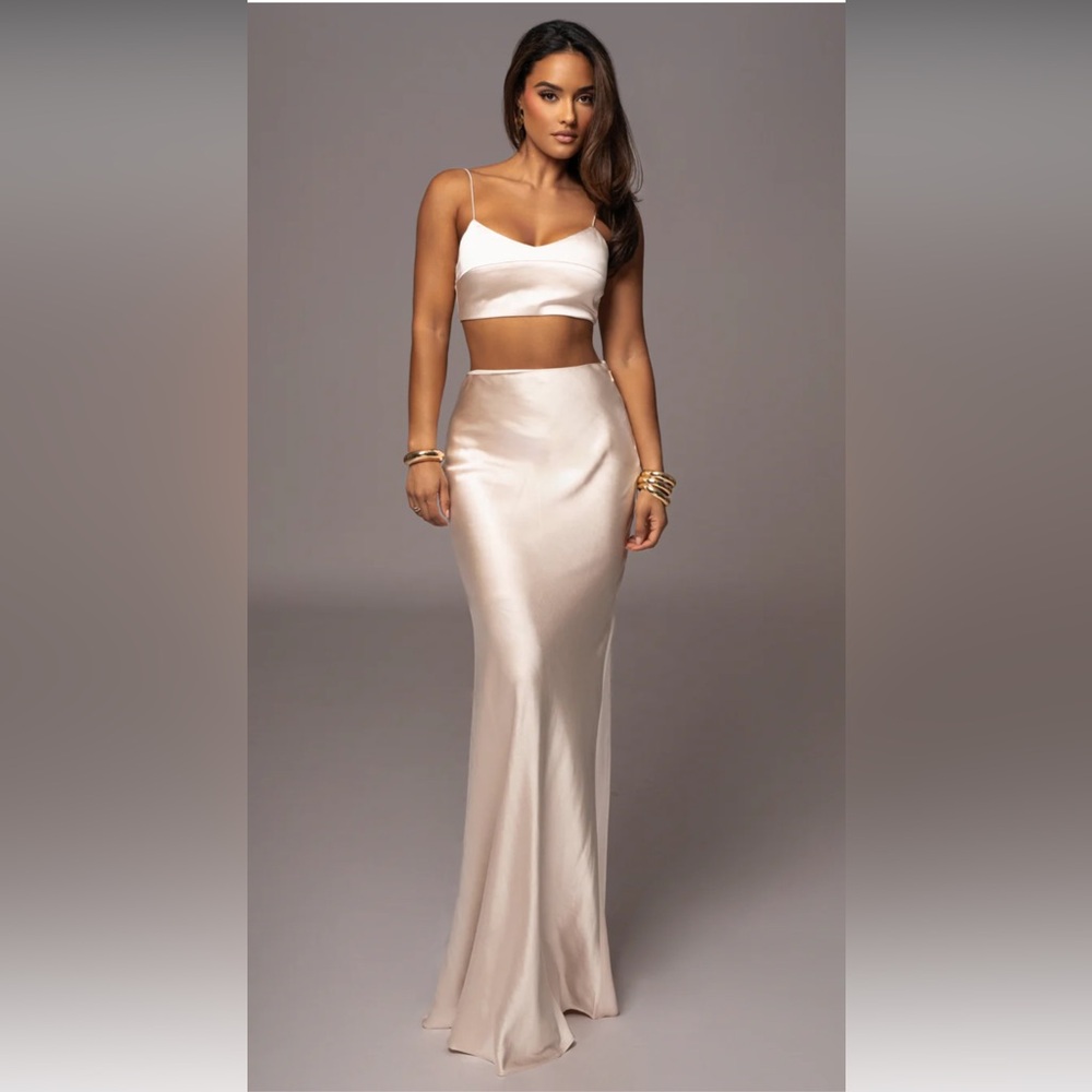 JLUXLABEL Two Piece Champagne Isella Mermajd Skirt Dress Set Sz M
